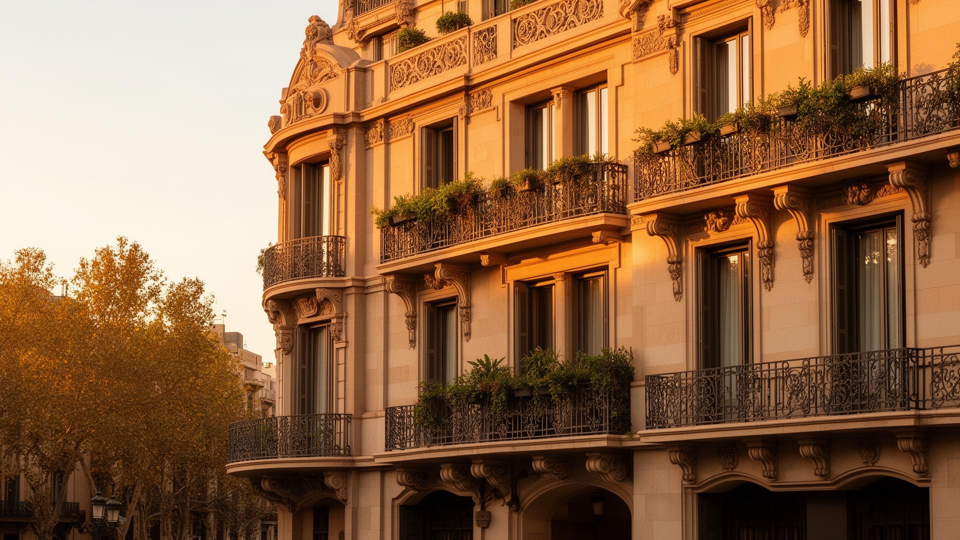 Fachada modernista al atardecer en Barcelona